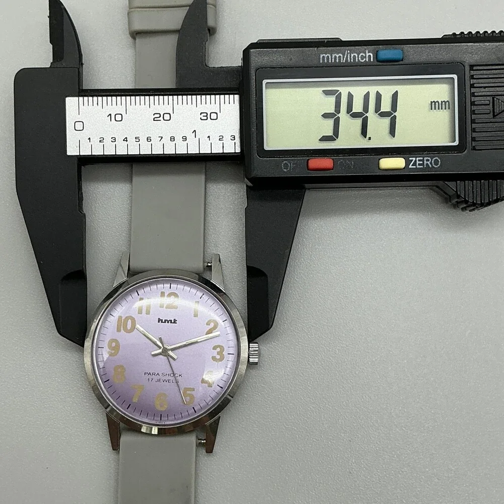 Vintage HMT Para Shock Mens Watch 34mm Purple Dial Silver Tone 17 Jewels Manual